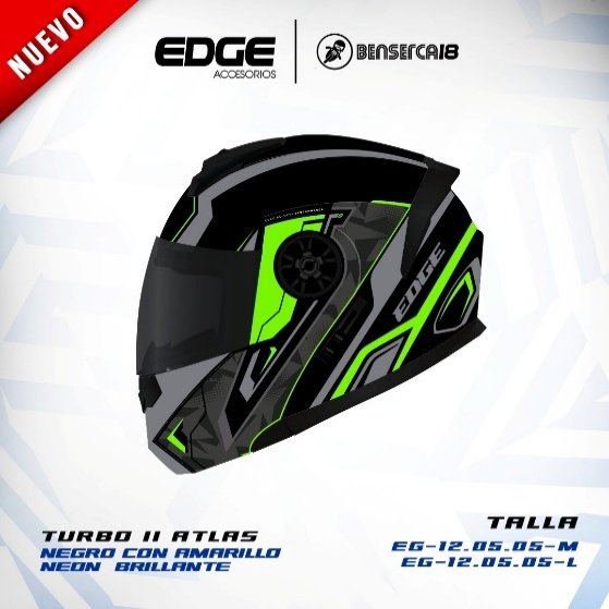 Casco TURBO II ATLAS NEGRO CON AMARILLO NEON BRILLANTE