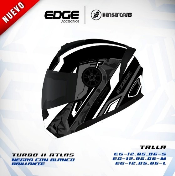 Casco TURBO II ATLAS NEGRO CON BLANCO BRILLANTE