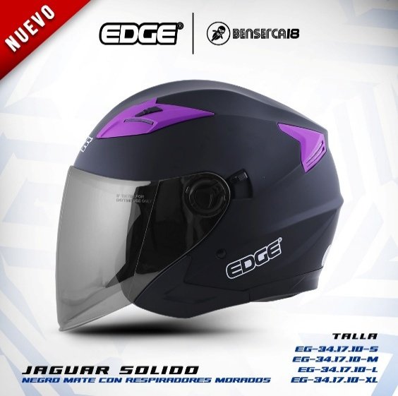 Casco JAGUAR NEGRO MATE, CON RESPIRADORES MORADOS