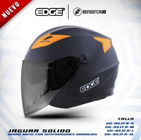 Casco JAGUAR NEGRO MATE CON RESPIRADORES NARANJAS