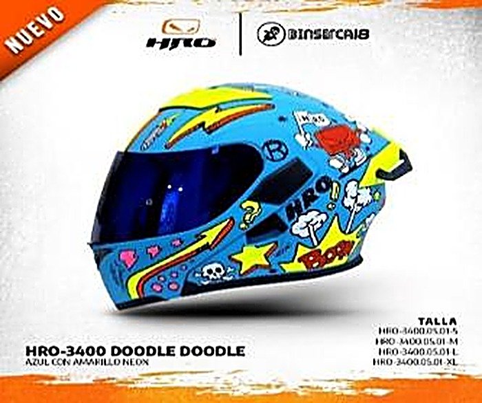 Casco HRO DOODLE DOODLE AZUL CON AMARILLO NEON  DISEÑO MATE