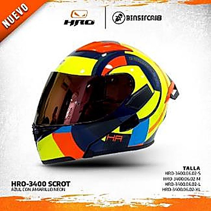 Casco HRO SCROT AZUL CON AMARILLO NEON DISEÑO BRILLANTE