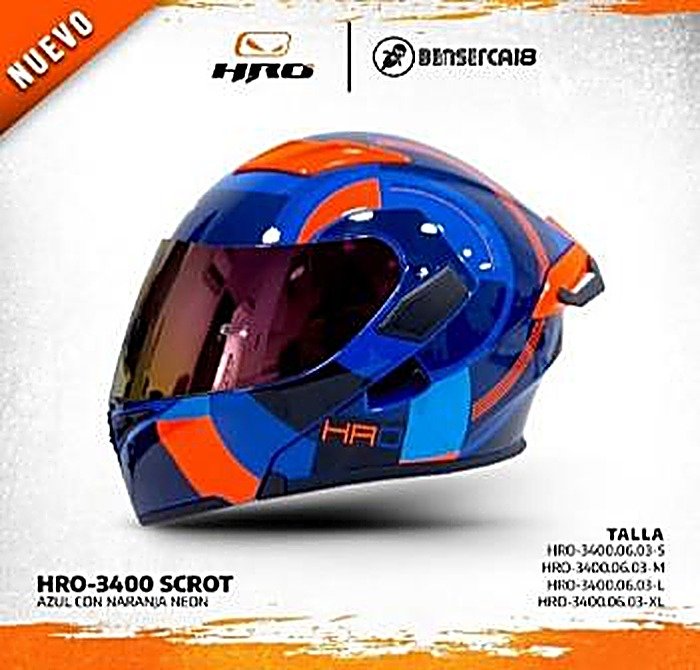 Casco HRO SCROT AZUL CON NARANJA NEON DISEÑO BRILLANTE